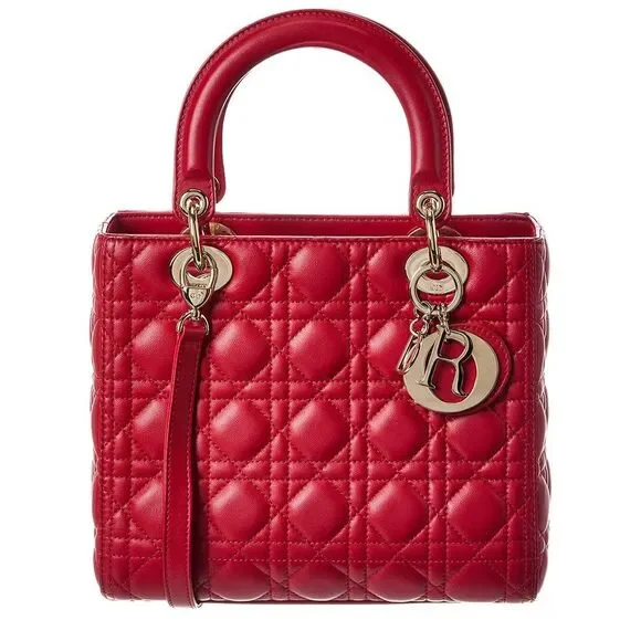 Dior Red Lambskin Leather Lady Dior Medium (Authentic Pre-Loved) - Picture 1 of 4